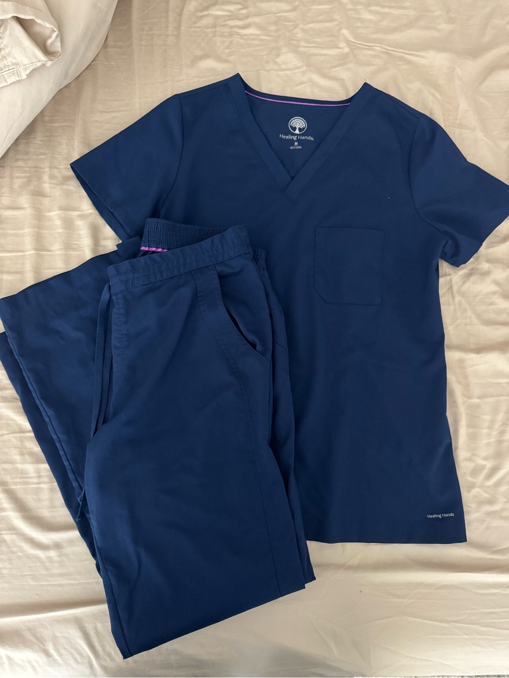 healing hands Navy Scrub Pants with Pink Trim